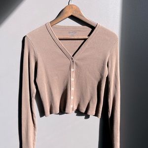 Brandy Melville Brown Long Sleeve Button Up